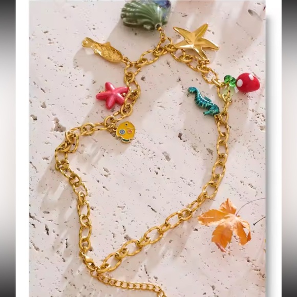 Golden Ocean Charm 18K Gold Stainless Steel Waterproof Necklace - Picture 12 of 15